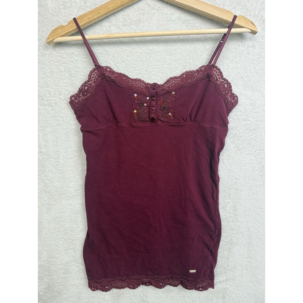 VTG Y2K Aeropostale Lace Trim Sequin Beaded Cami Tank Top Babydoll Women's M